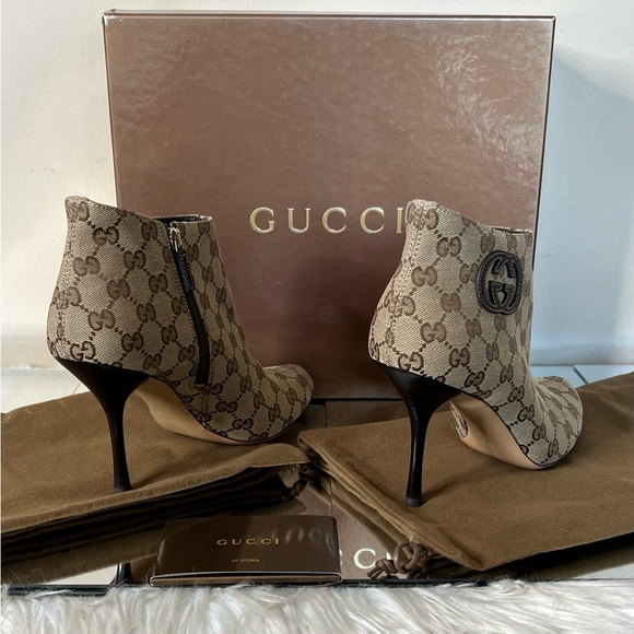 Gucci Beige Ebony Ankle Heeled Bootie - Picture 5 of 14